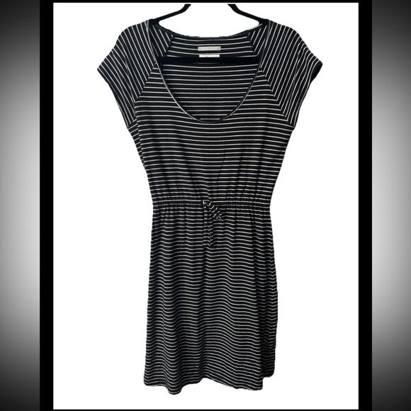 Columbia Cotton Jersey Stretch Black White Stripe Cap Sleeve Sheath Dress Small - Picture 1 of 7